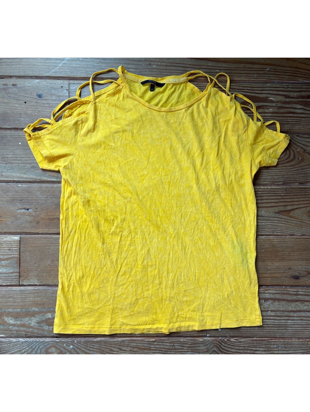 Vero Moda Yellow Cold Shoulder Strappy Short Sleeve Tee Medium 100% Cotton